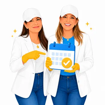 Equipo de Luxors Cleaning sosteniendo una reserva confirmada en el calendario