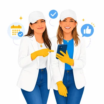 Equipo de Luxors Cleaning reservando un trabajo desde el teléfono