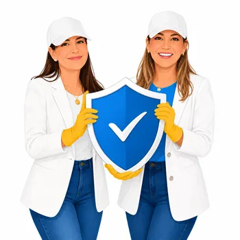 Equipo de Luxors Cleaning sosteniendo un escudo de confianza